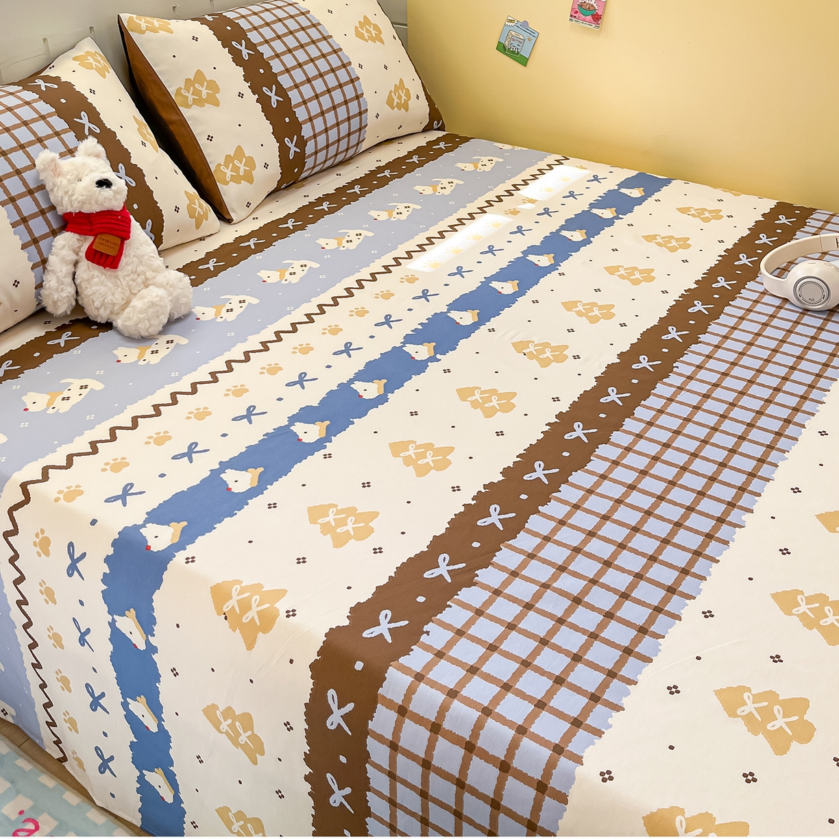 91家纺网 家纺一手货源 找家纺 瑞莱 2026新款纯棉全棉单品印花卡通床单枕套系列 圣诞狗