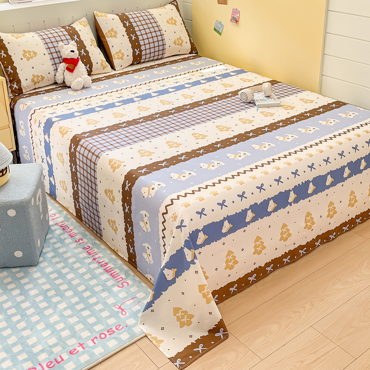 91家纺网 家纺一手货源 找家纺 瑞莱 2026新款纯棉全棉单品印花卡通床单枕套系列 圣诞狗