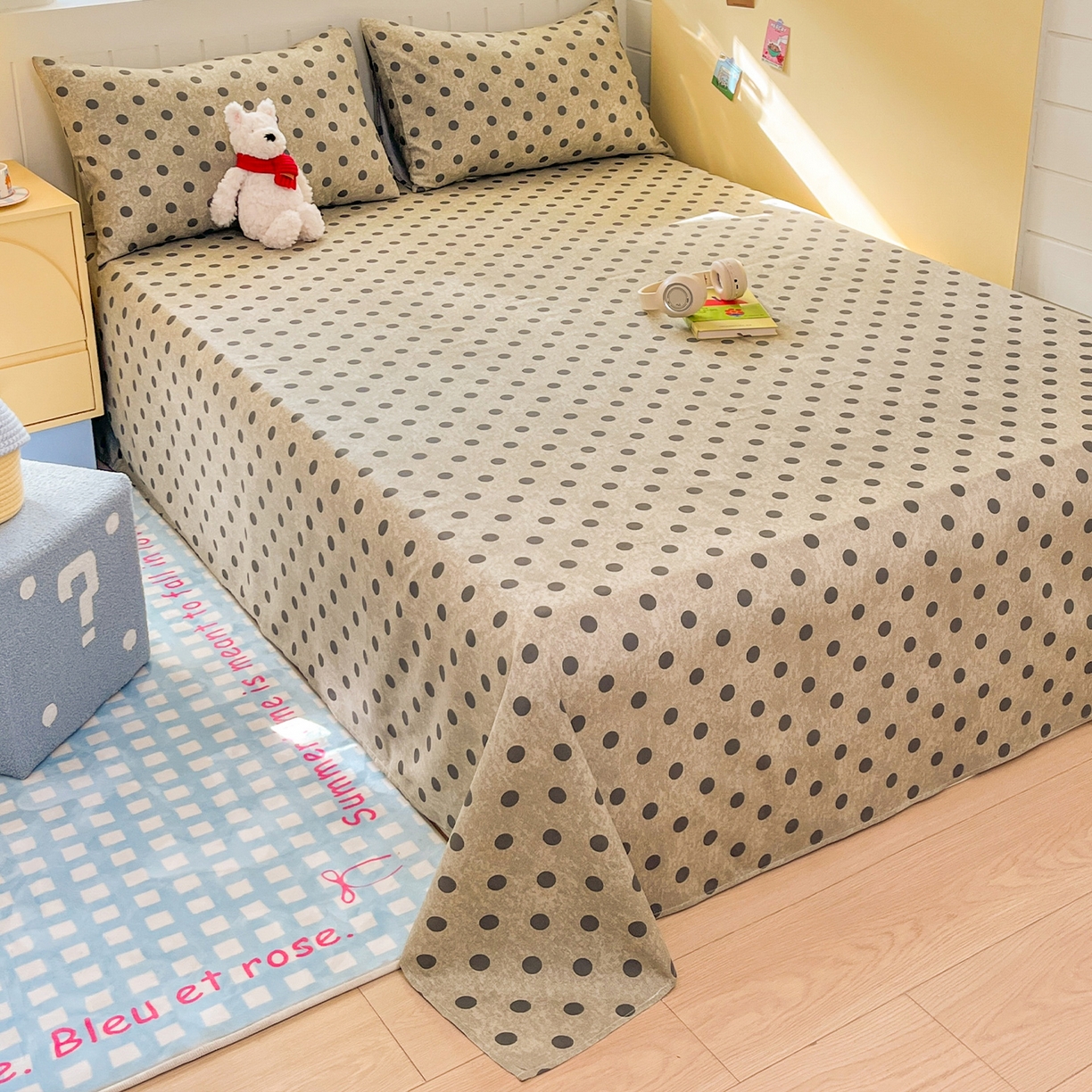 91家纺网 家纺一手货源 找家纺 瑞莱 2026新款纯棉全棉单品印花卡通床单枕套系列 圆点点