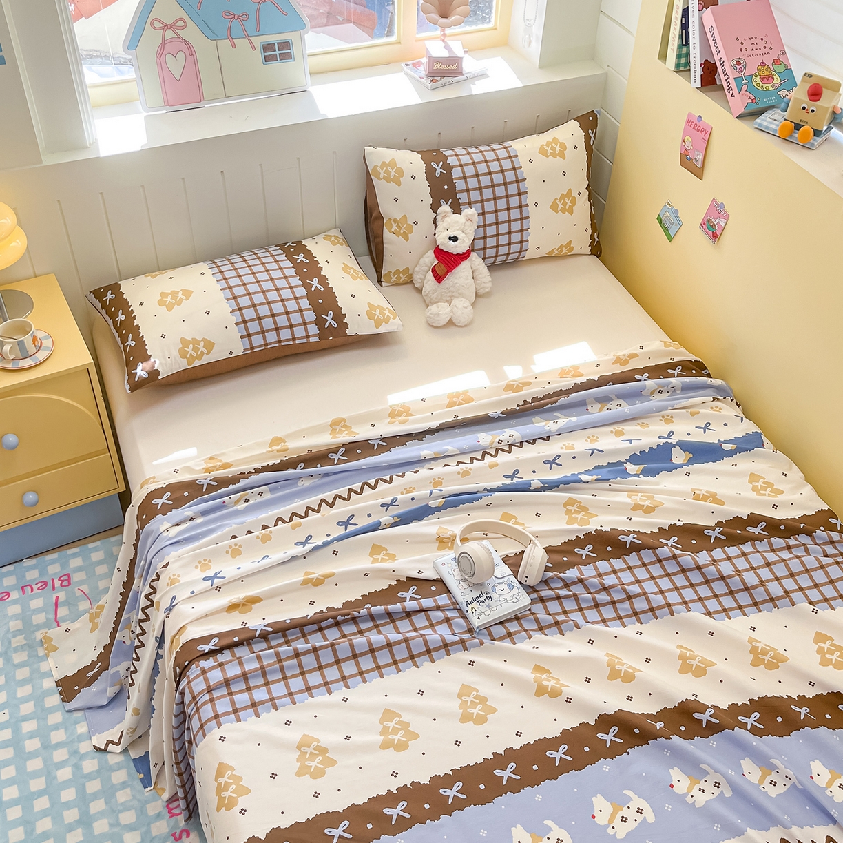 91家纺网 家纺一手货源 找家纺 瑞莱 2026新款纯棉全棉单品印花卡通床单枕套系列 圣诞狗