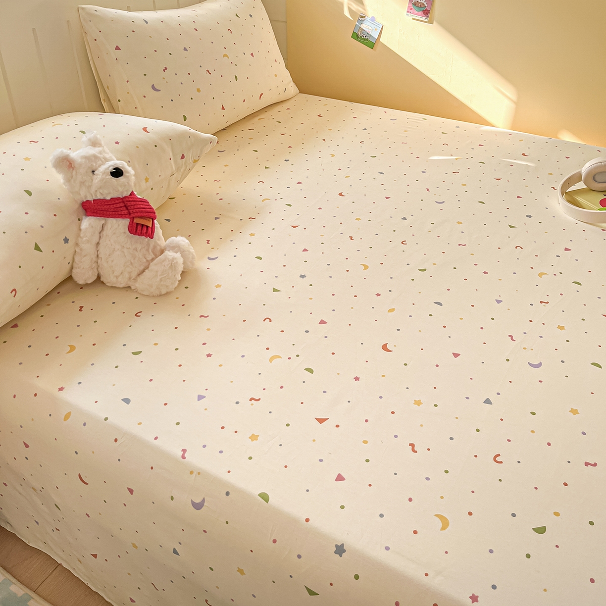 91家纺网 家纺一手货源 找家纺 瑞莱 2026新款纯棉全棉单品印花卡通床单枕套系列 繁星点点