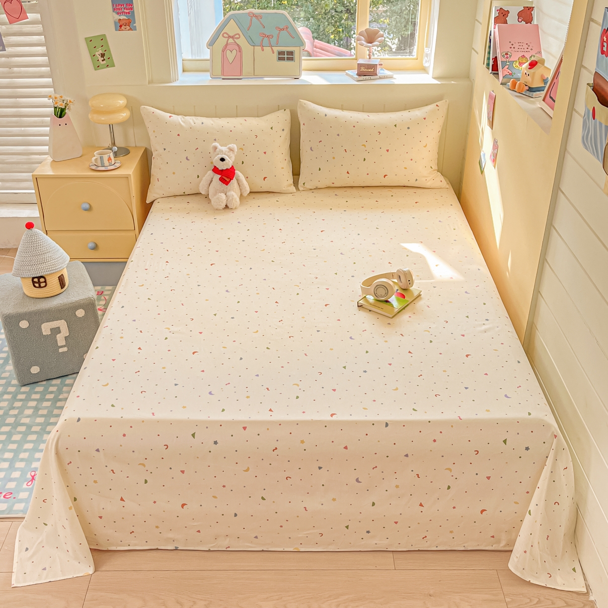 91家纺网 家纺一手货源 找家纺 瑞莱 2026新款纯棉全棉单品印花卡通床单枕套系列 繁星点点