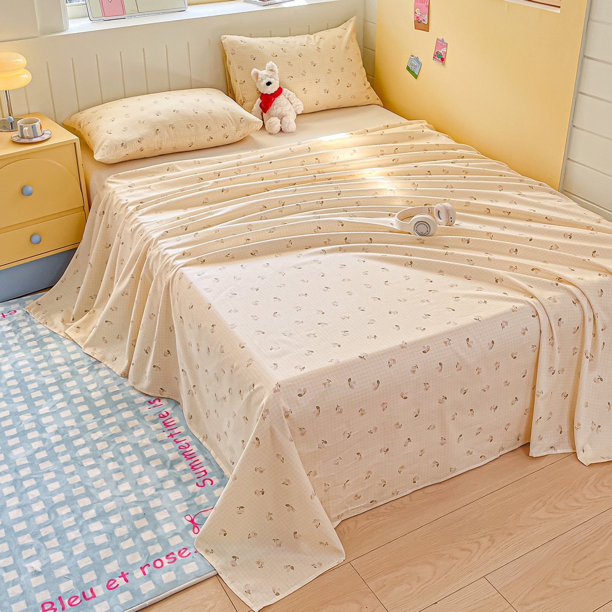 91家纺网 家纺一手货源 找家纺 瑞莱 2026新款纯棉全棉单品印花卡通床单枕套系列 樱桃格