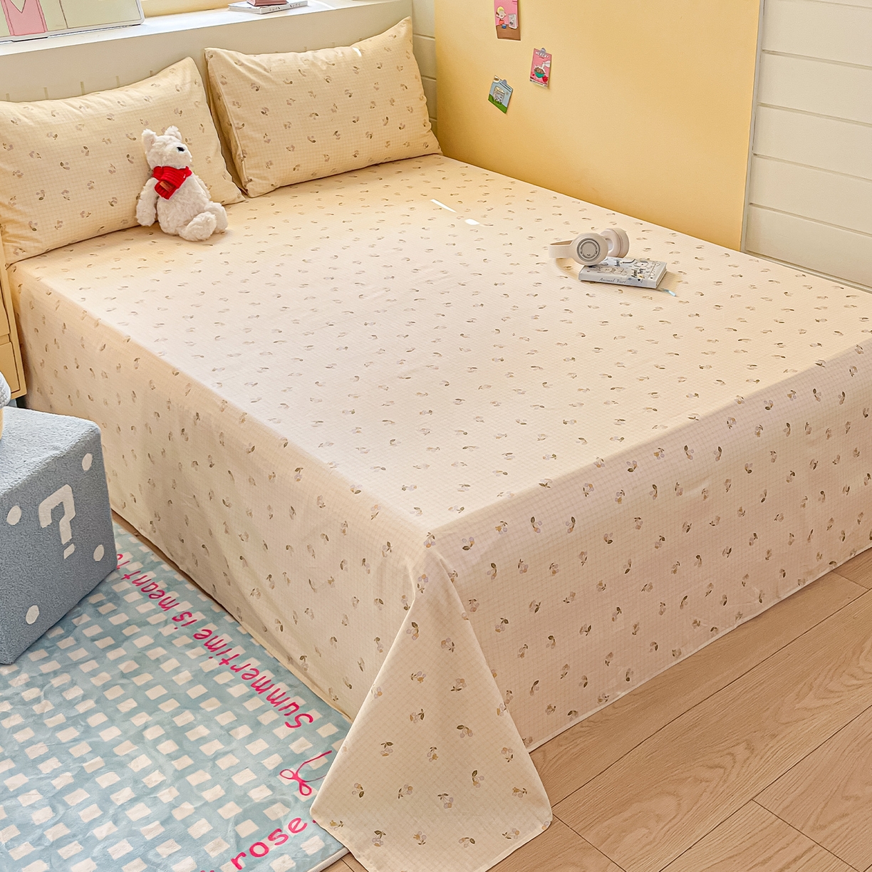 91家纺网 家纺一手货源 找家纺 瑞莱 2026新款纯棉全棉单品印花卡通床单枕套系列 樱桃格