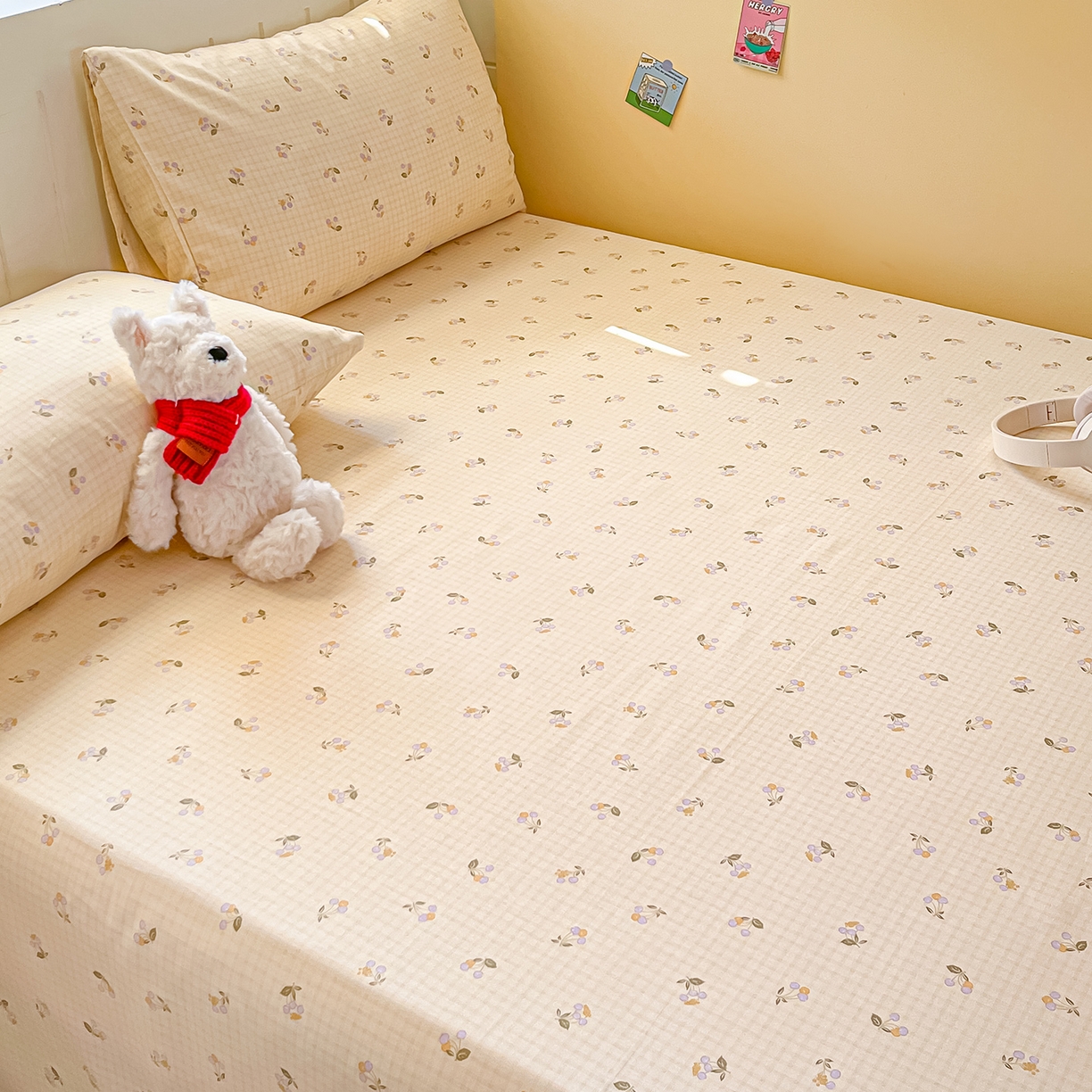 91家纺网 家纺一手货源 找家纺 瑞莱 2026新款纯棉全棉单品印花卡通床单枕套系列 樱桃格