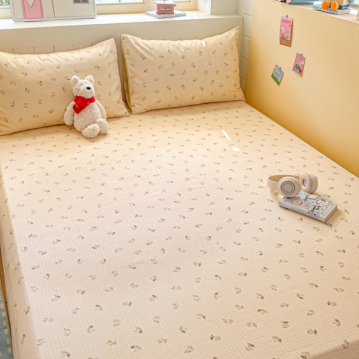 91家纺网 家纺一手货源 找家纺 瑞莱 2026新款纯棉全棉单品印花卡通床单枕套系列 樱桃格