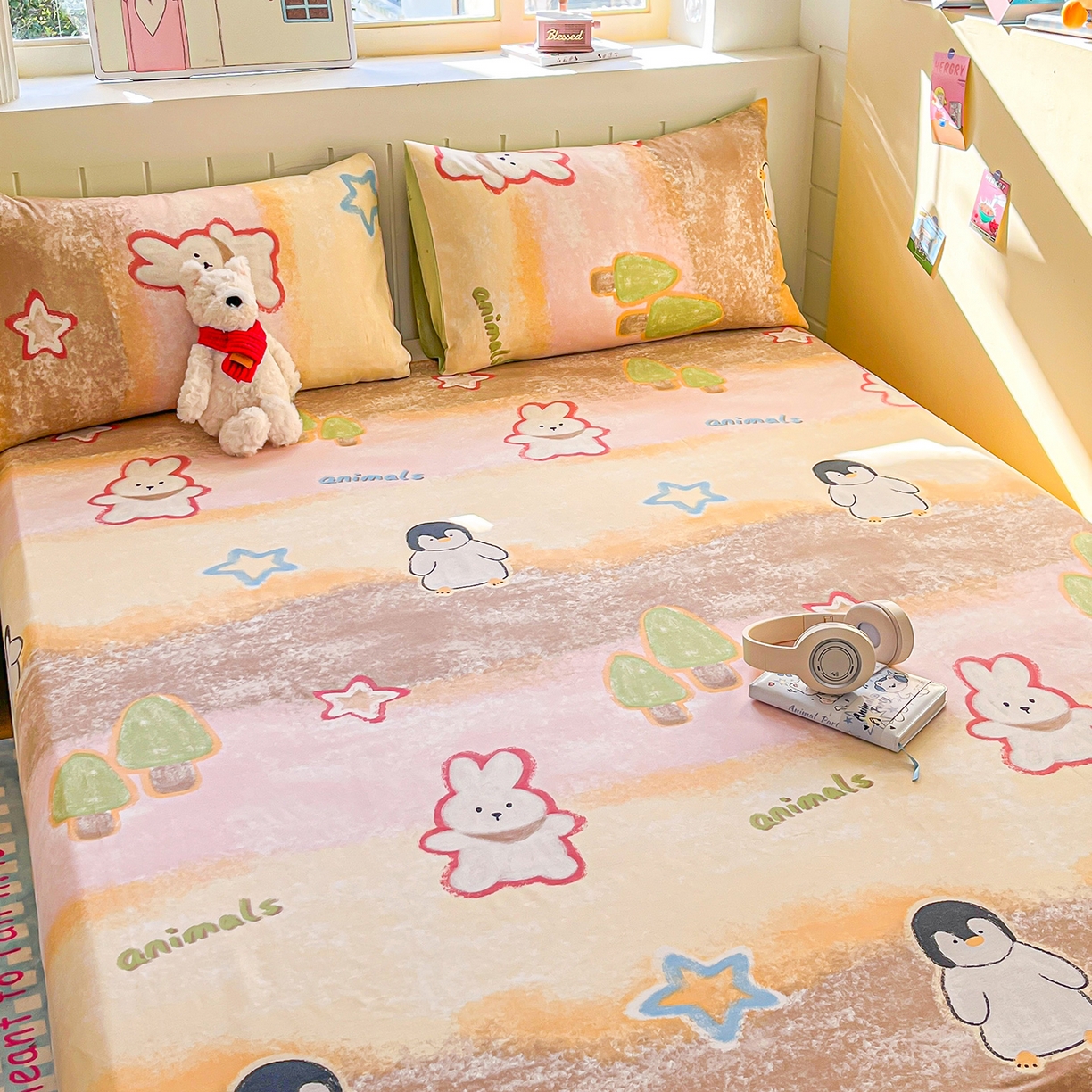 91家纺网 家纺一手货源 找家纺 瑞莱 2026新款纯棉全棉单品印花卡通床单枕套系列 呆萌企鹅