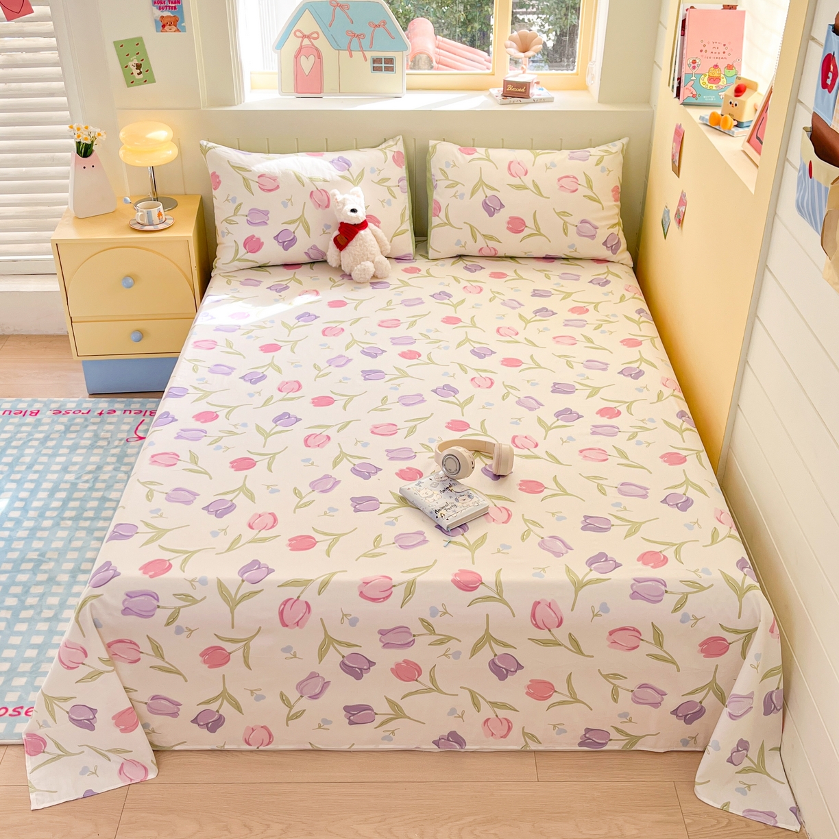 91家纺网 家纺一手货源 找家纺 瑞莱 2026新款纯棉全棉单品印花卡通床单枕套系列 绽放