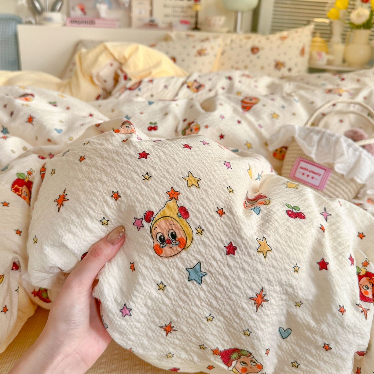 91家纺网 家纺一手货源 找家纺 （总）优选良品 2026新款小清新110g高品质直播热卖款A类泡芙棉双层纱四件套