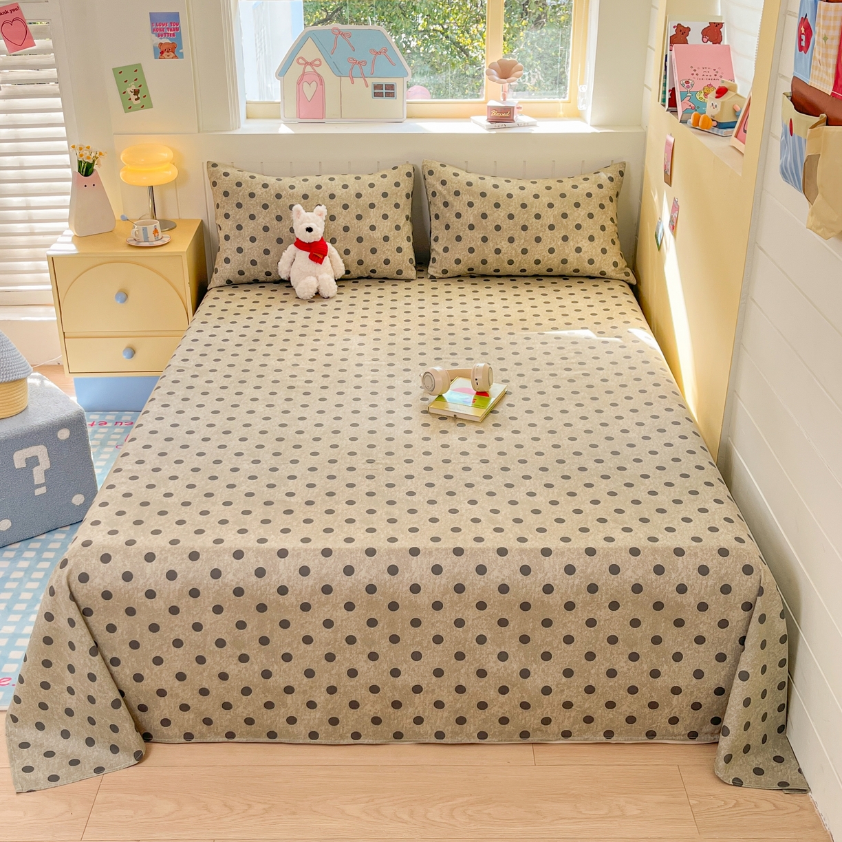 91家纺网 家纺一手货源 找家纺 瑞莱 2026新款纯棉全棉单品印花卡通床单枕套系列 圆点点