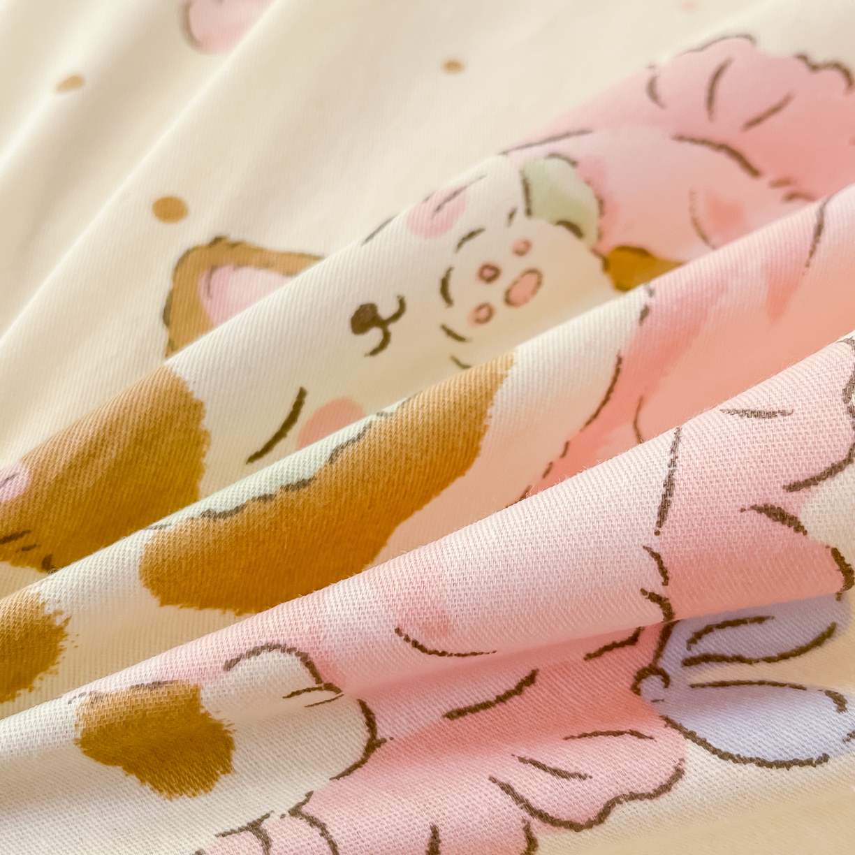 91家纺网 家纺一手货源 找家纺 瑞莱 2026新款纯棉全棉单品印花卡通床单枕套系列 软萌萌