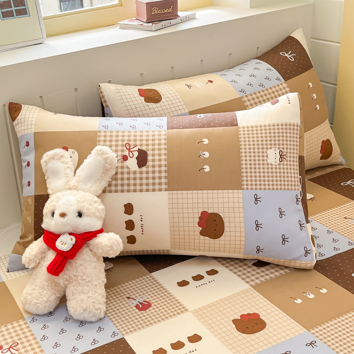 91家纺网 家纺一手货源 找家纺 瑞莱 2026新款纯棉全棉单品印花卡通床单枕套系列 樱桃猫咪