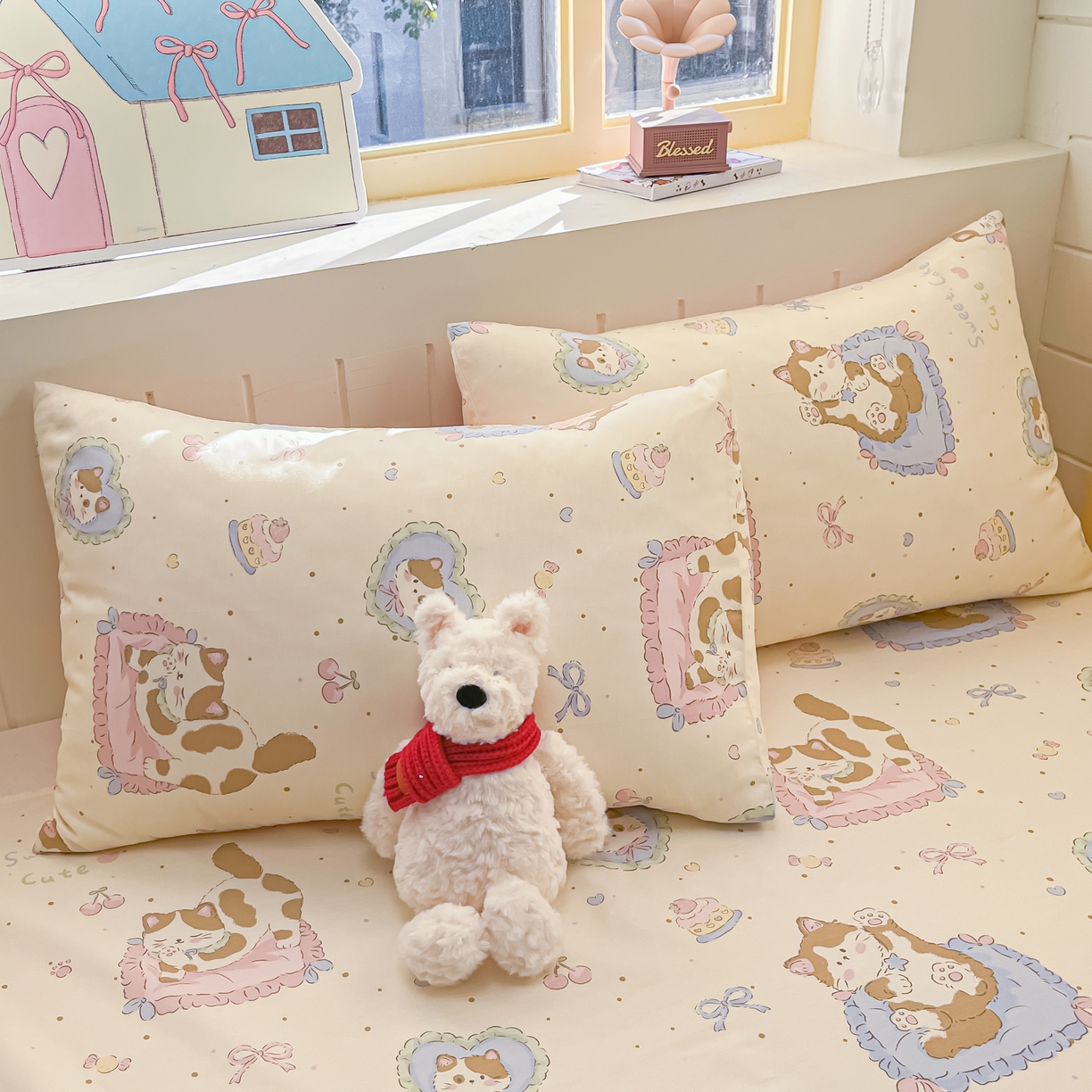 91家纺网 家纺一手货源 找家纺 瑞莱 2026新款纯棉全棉单品印花卡通床单枕套系列 软萌萌