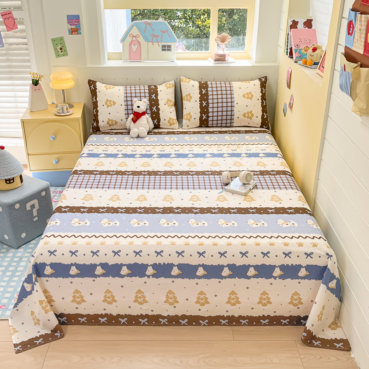 91家纺网 家纺一手货源 找家纺 瑞莱 2026新款纯棉全棉单品印花卡通床单枕套系列 圣诞狗