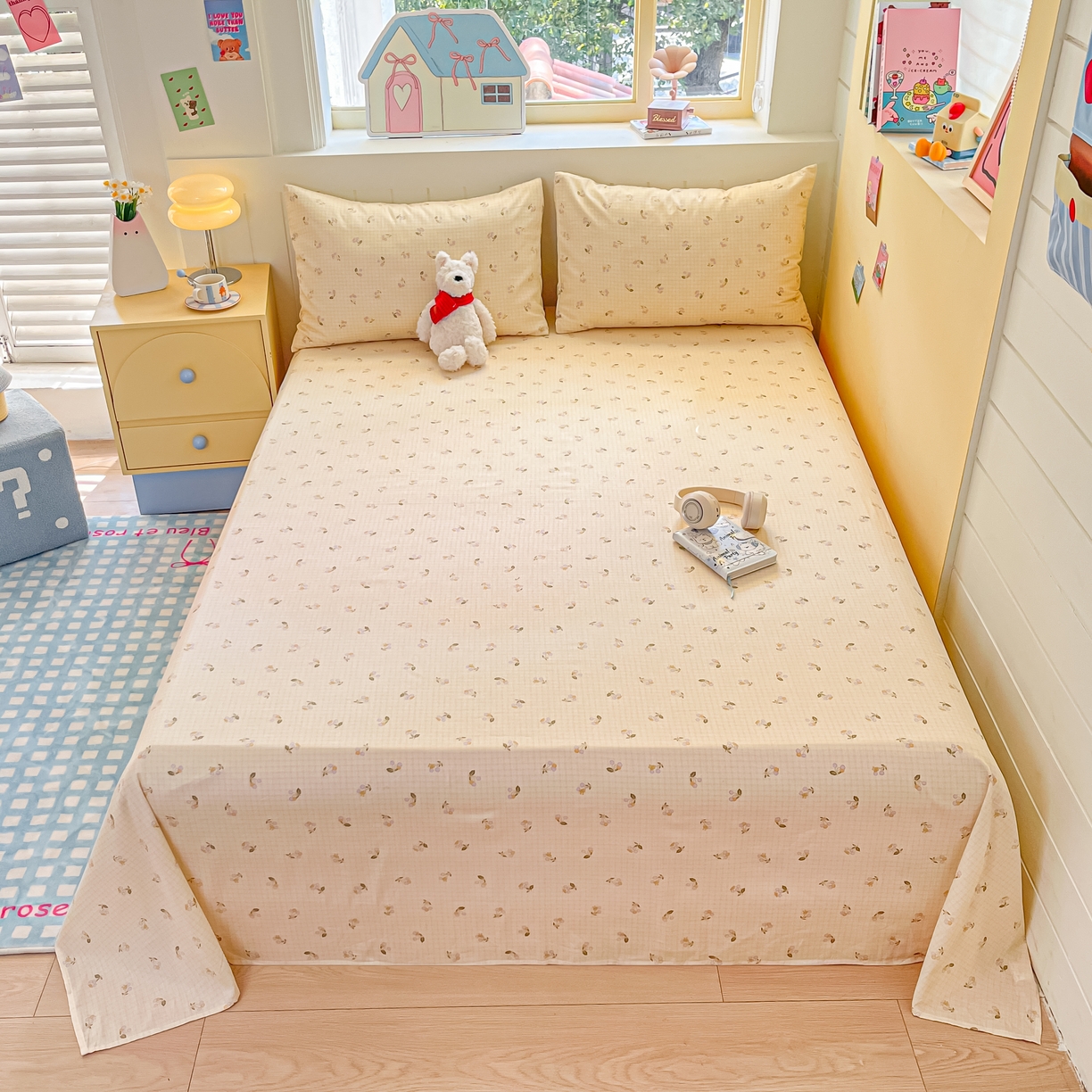 91家纺网 家纺一手货源 找家纺 瑞莱 2026新款纯棉全棉单品印花卡通床单枕套系列 樱桃格