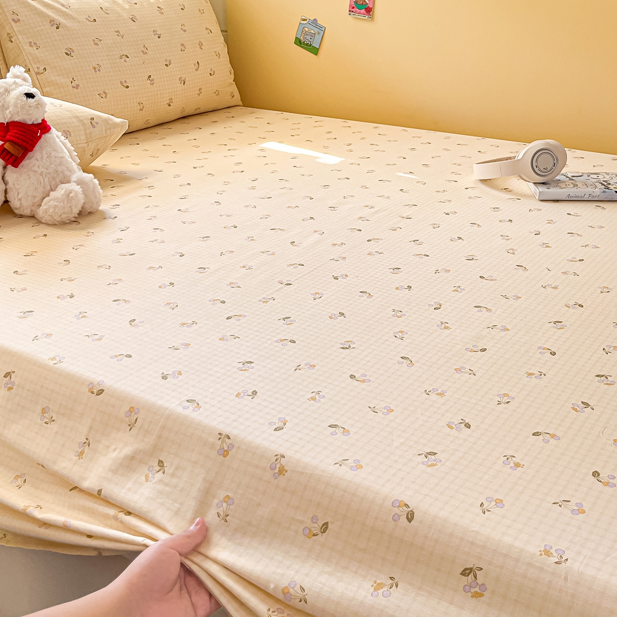 91家纺网 家纺一手货源 找家纺 瑞莱 2026新款纯棉全棉单品印花卡通床单枕套系列 樱桃格