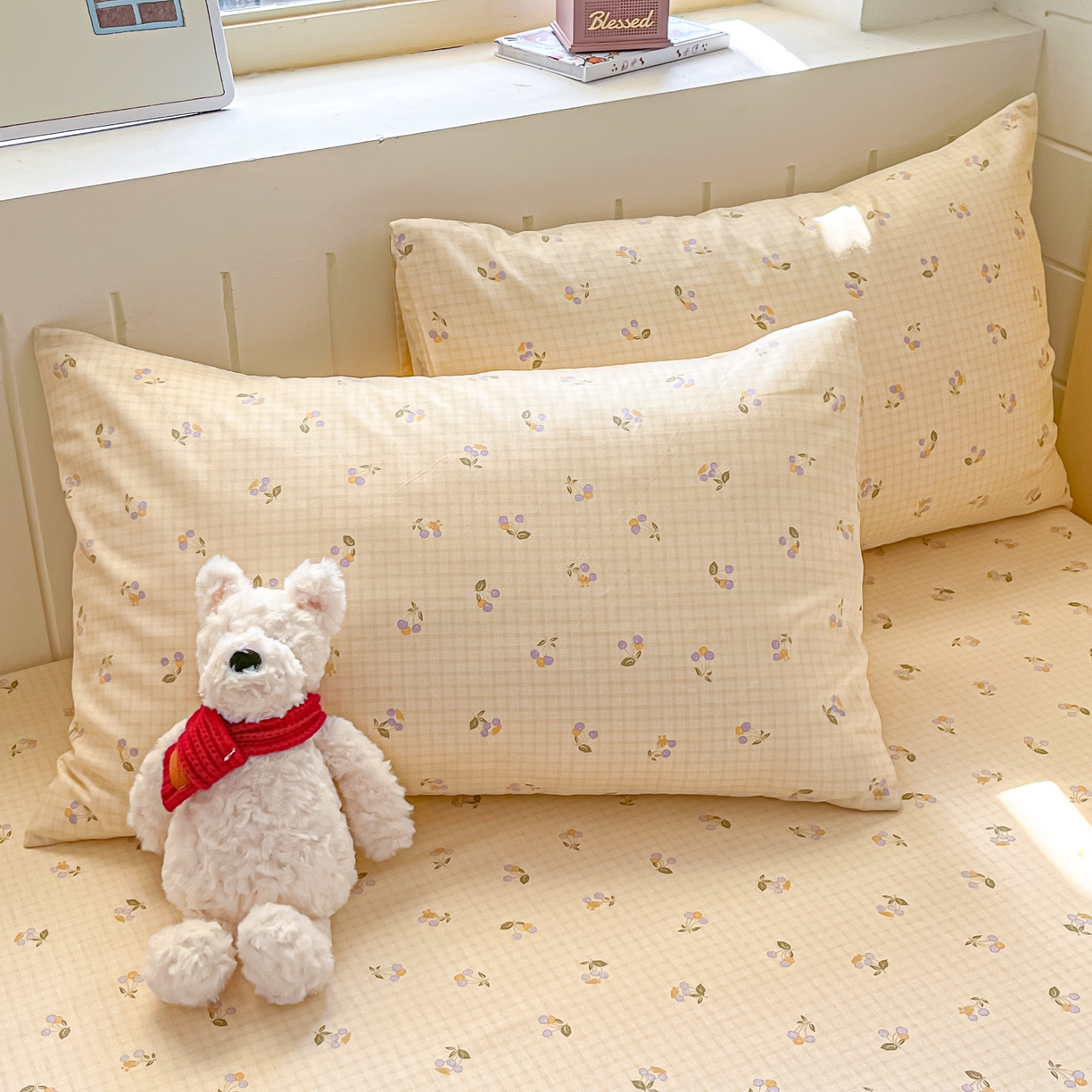 91家纺网 家纺一手货源 找家纺 瑞莱 2026新款纯棉全棉单品印花卡通床单枕套系列 樱桃格