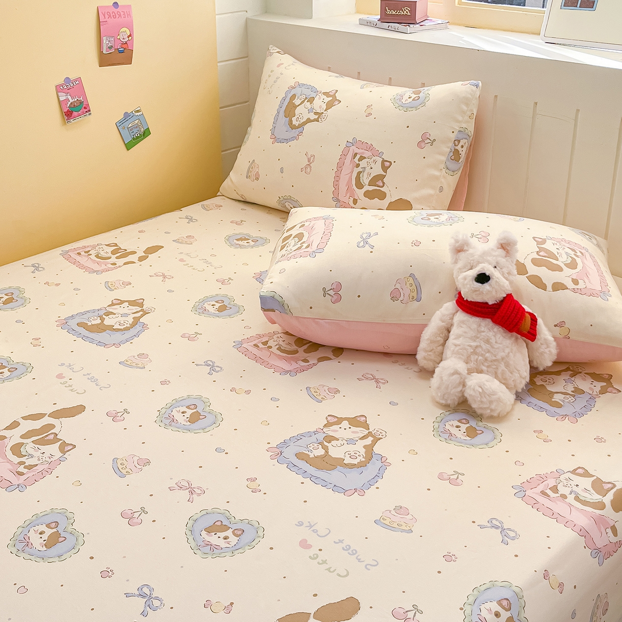 91家纺网 家纺一手货源 找家纺 瑞莱 2026新款纯棉全棉单品印花卡通床笠枕套系列 软萌萌