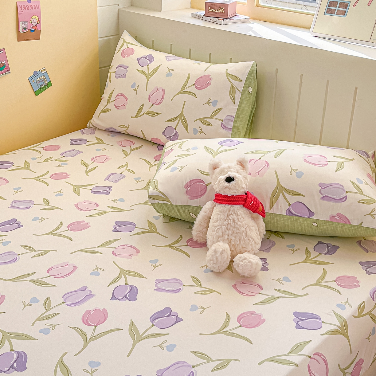 91家纺网 家纺一手货源 找家纺 瑞莱 2026新款纯棉全棉单品印花卡通床笠枕套系列 绽放