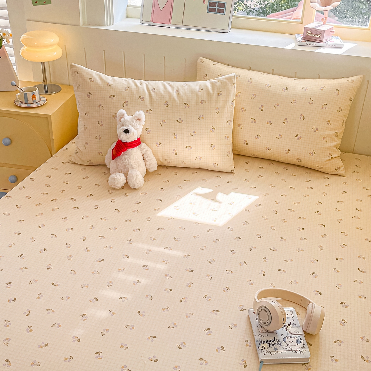 91家纺网 家纺一手货源 找家纺 瑞莱 2026新款纯棉全棉单品印花卡通床笠枕套系列 樱桃格