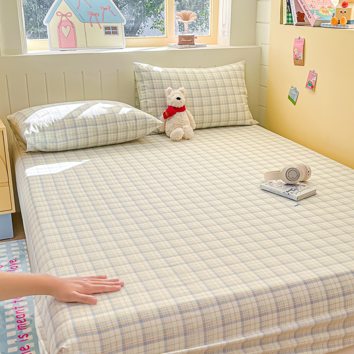 91家纺网 家纺一手货源 找家纺 瑞莱 2026新款纯棉全棉单品印花卡通床笠枕套系列 五线格