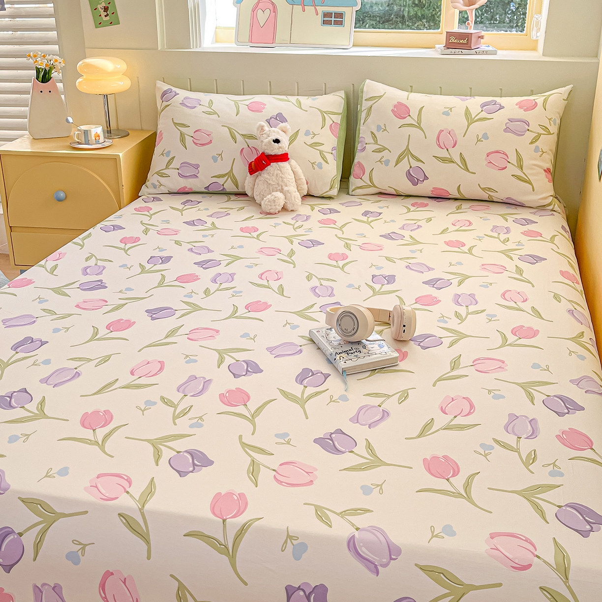 91家纺网 家纺一手货源 找家纺 瑞莱 2026新款纯棉全棉单品印花卡通床笠枕套系列 绽放