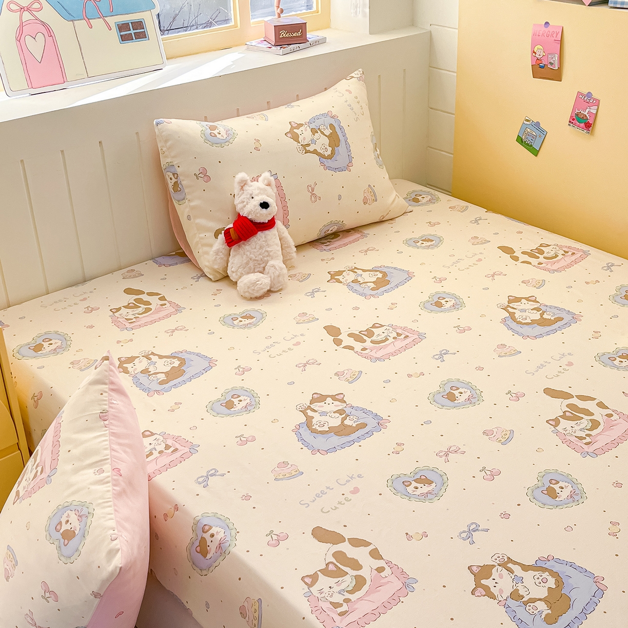 91家纺网 家纺一手货源 找家纺 瑞莱 2026新款纯棉全棉单品印花卡通床笠枕套系列 软萌萌