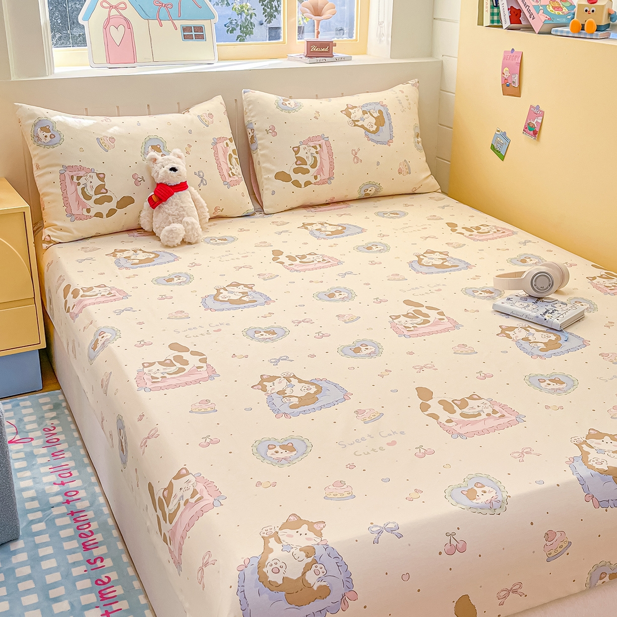 91家纺网 家纺一手货源 找家纺 瑞莱 2026新款纯棉全棉单品印花卡通床笠枕套系列 软萌萌