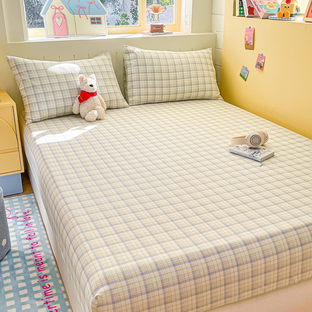 91家纺网 家纺一手货源 找家纺 瑞莱 2026新款纯棉全棉单品印花卡通床笠枕套系列 五线格