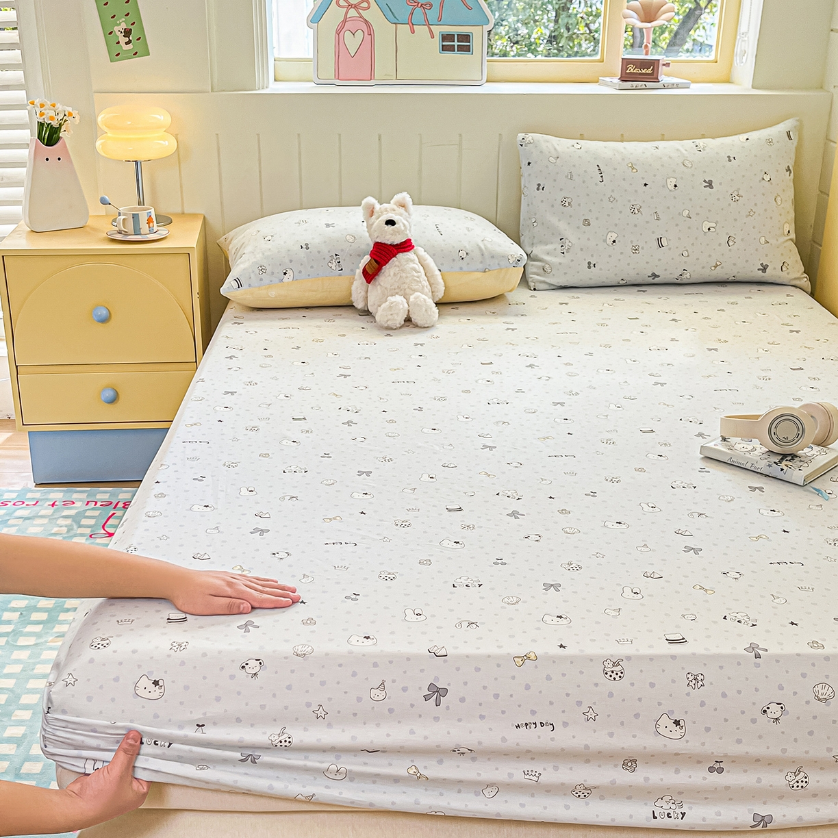 91家纺网 家纺一手货源 找家纺 瑞莱 2026新款纯棉全棉单品印花卡通床笠枕套系列 童话