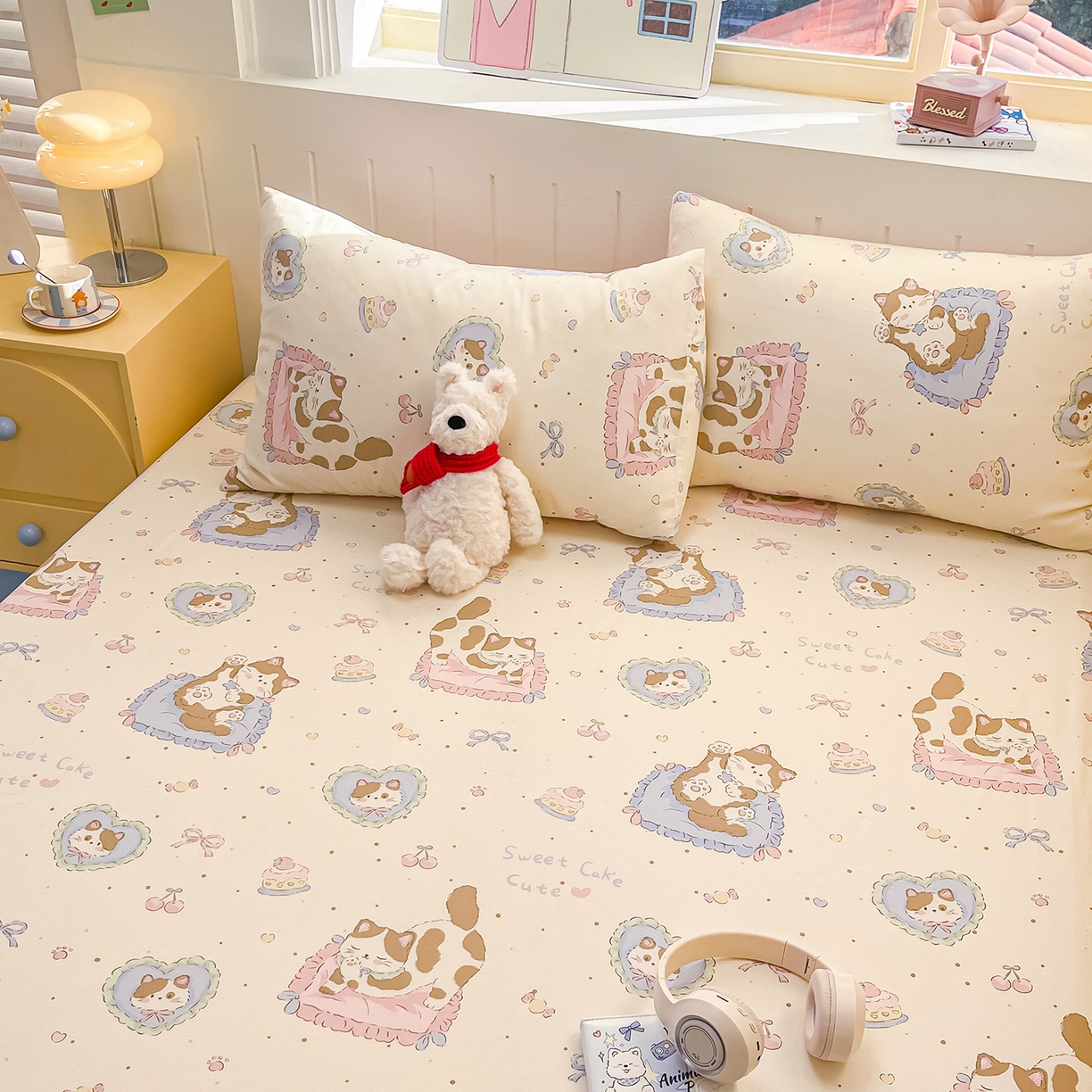 91家纺网 家纺一手货源 找家纺 瑞莱 2026新款纯棉全棉单品印花卡通床笠枕套系列 软萌萌