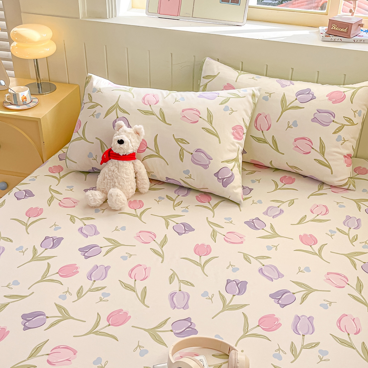 91家纺网 家纺一手货源 找家纺 瑞莱 2026新款纯棉全棉单品印花卡通床笠枕套系列 绽放