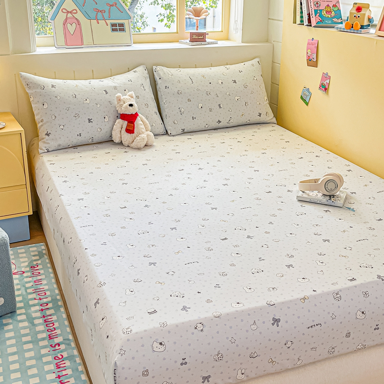 91家纺网 家纺一手货源 找家纺 瑞莱 2026新款纯棉全棉单品印花卡通床笠枕套系列 童话