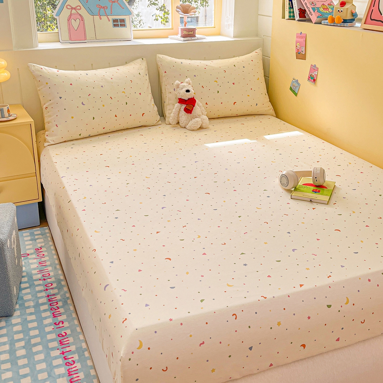 91家纺网 家纺一手货源 找家纺 瑞莱 2026新款纯棉全棉单品印花卡通床笠枕套系列 繁星点点