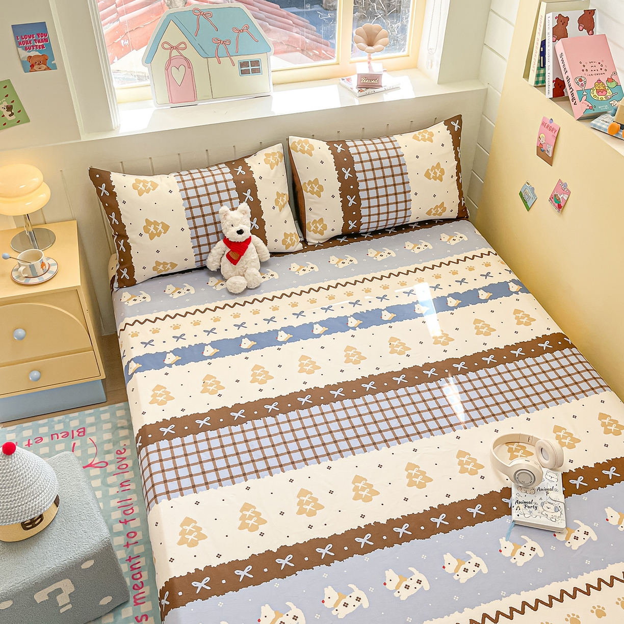 91家纺网 家纺一手货源 找家纺 瑞莱 2026新款纯棉全棉单品印花卡通床笠枕套系列 圣诞狗