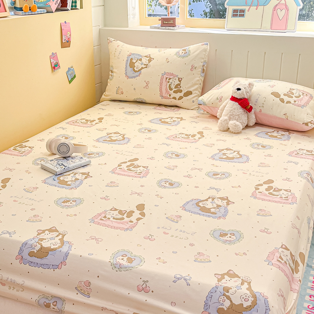 91家纺网 家纺一手货源 找家纺 瑞莱 2026新款纯棉全棉单品印花卡通床笠枕套系列 软萌萌