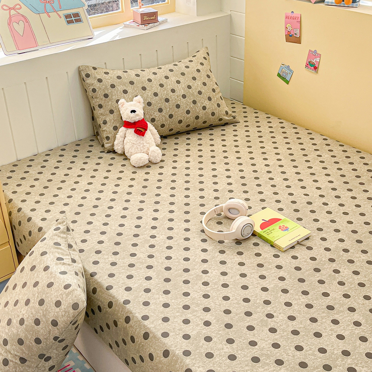 91家纺网 家纺一手货源 找家纺 瑞莱 2026新款纯棉全棉单品印花卡通床笠枕套系列 圆点点