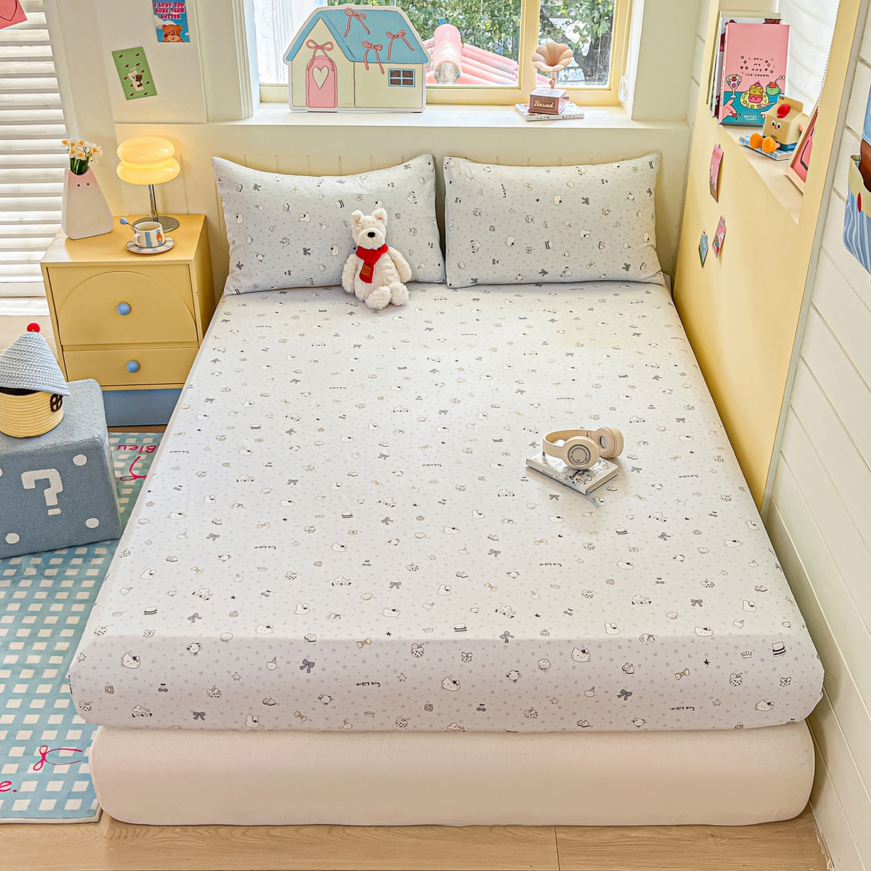 91家纺网 家纺一手货源 找家纺 瑞莱 2026新款纯棉全棉单品印花卡通床笠枕套系列 童话