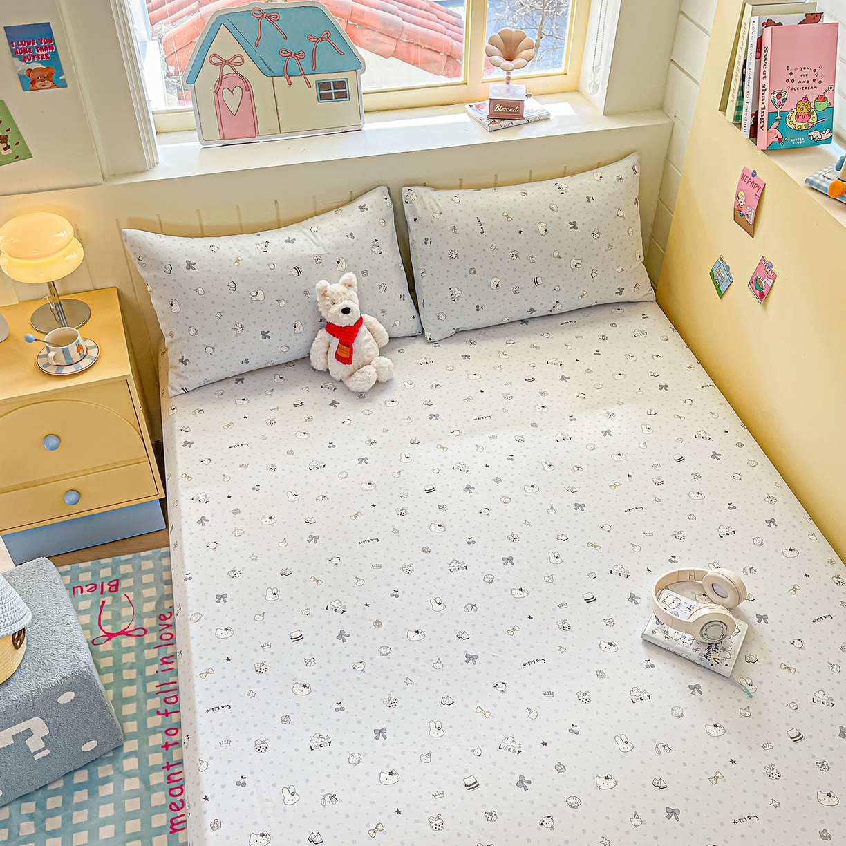 91家纺网 家纺一手货源 找家纺 瑞莱 2026新款纯棉全棉单品印花卡通床笠枕套系列 童话