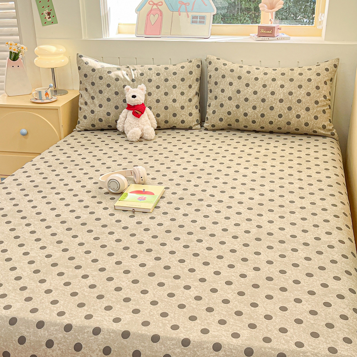 91家纺网 家纺一手货源 找家纺 瑞莱 2026新款纯棉全棉单品印花卡通床笠枕套系列 圆点点