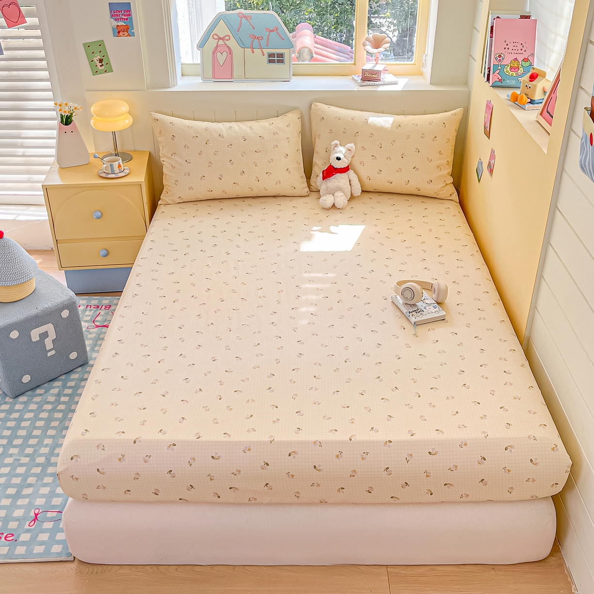 91家纺网 家纺一手货源 找家纺 瑞莱 2026新款纯棉全棉单品印花卡通床笠枕套系列 樱桃格