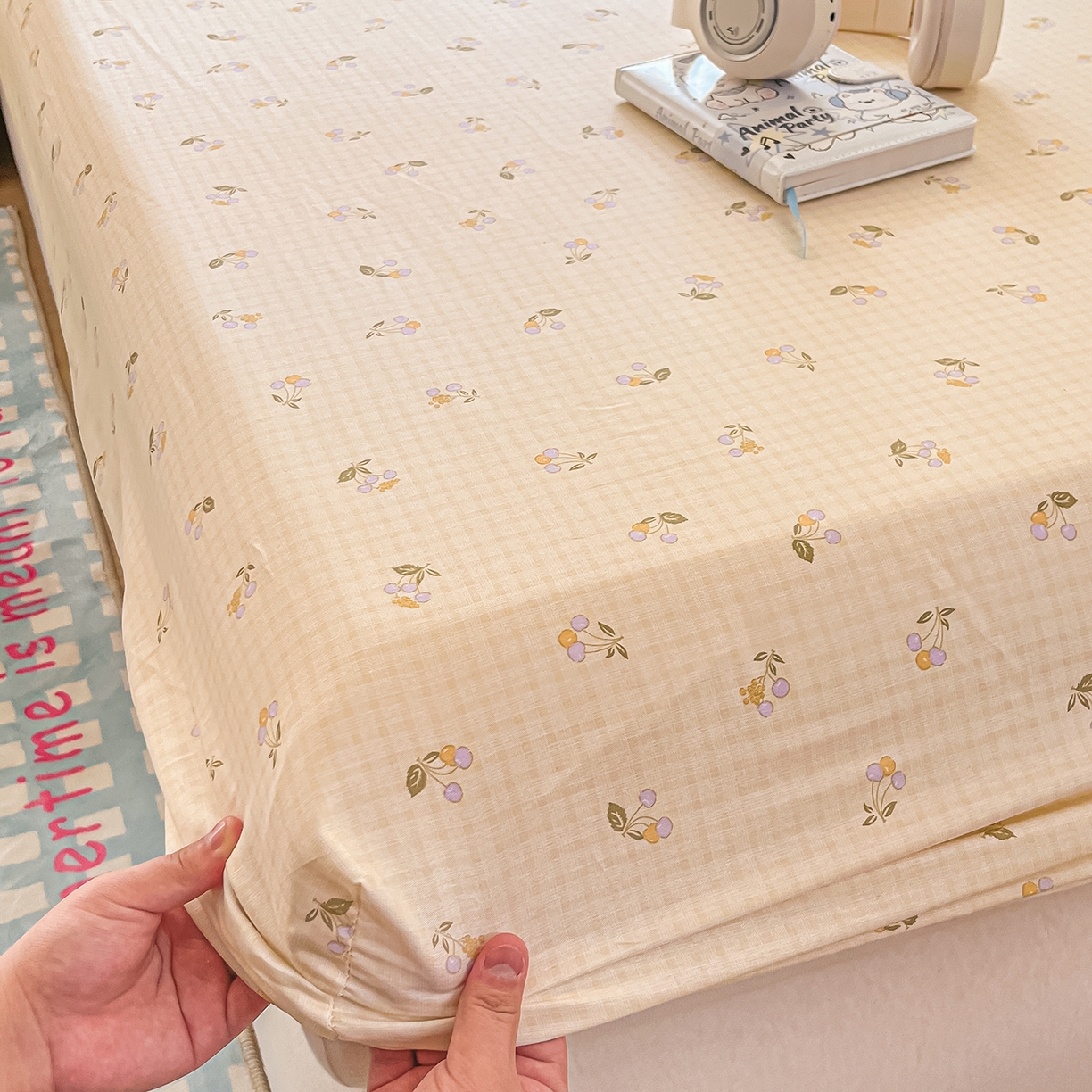 91家纺网 家纺一手货源 找家纺 瑞莱 2026新款纯棉全棉单品印花卡通床笠枕套系列 樱桃格