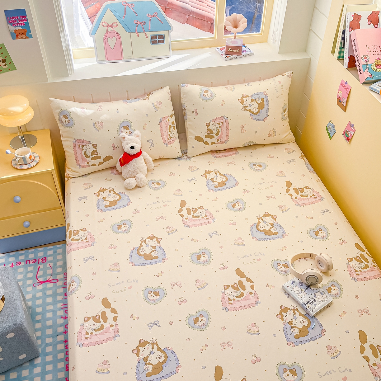 91家纺网 家纺一手货源 找家纺 瑞莱 2026新款纯棉全棉单品印花卡通床笠枕套系列 软萌萌