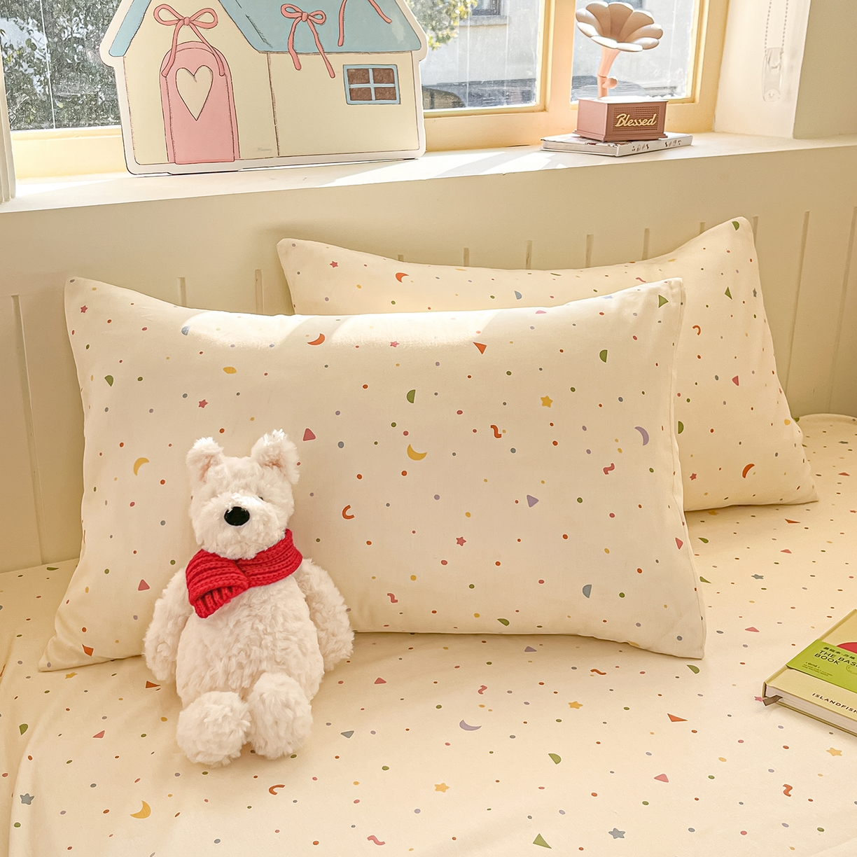 91家纺网 家纺一手货源 找家纺 瑞莱 2026新款纯棉全棉单品印花卡通床笠枕套系列 繁星点点