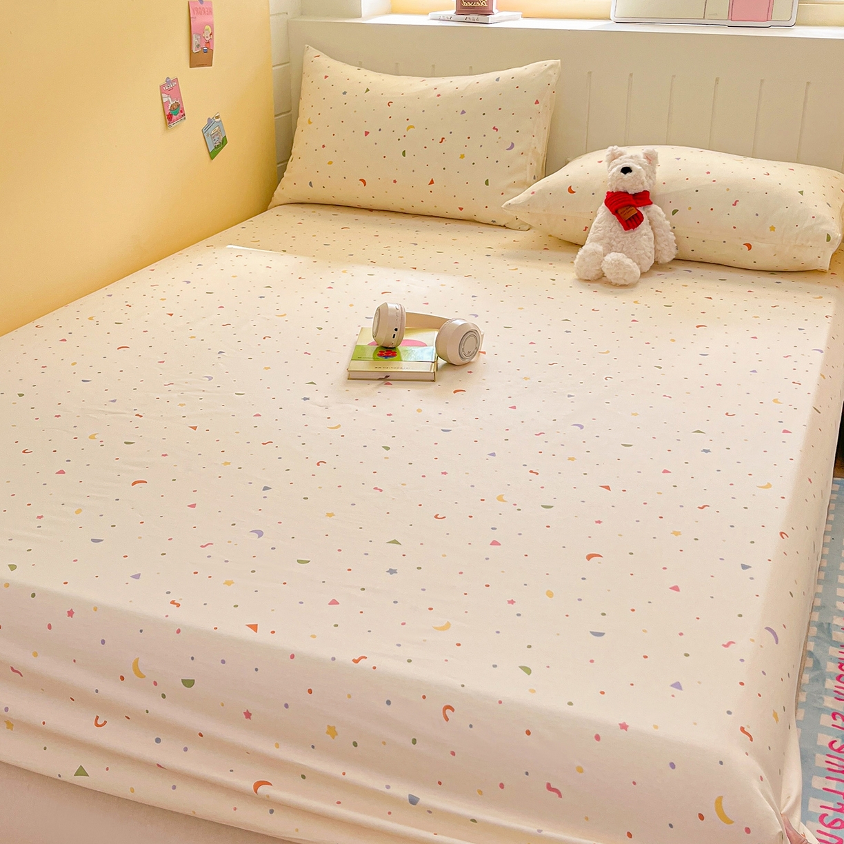 91家纺网 家纺一手货源 找家纺 瑞莱 2026新款纯棉全棉单品印花卡通床笠枕套系列 繁星点点