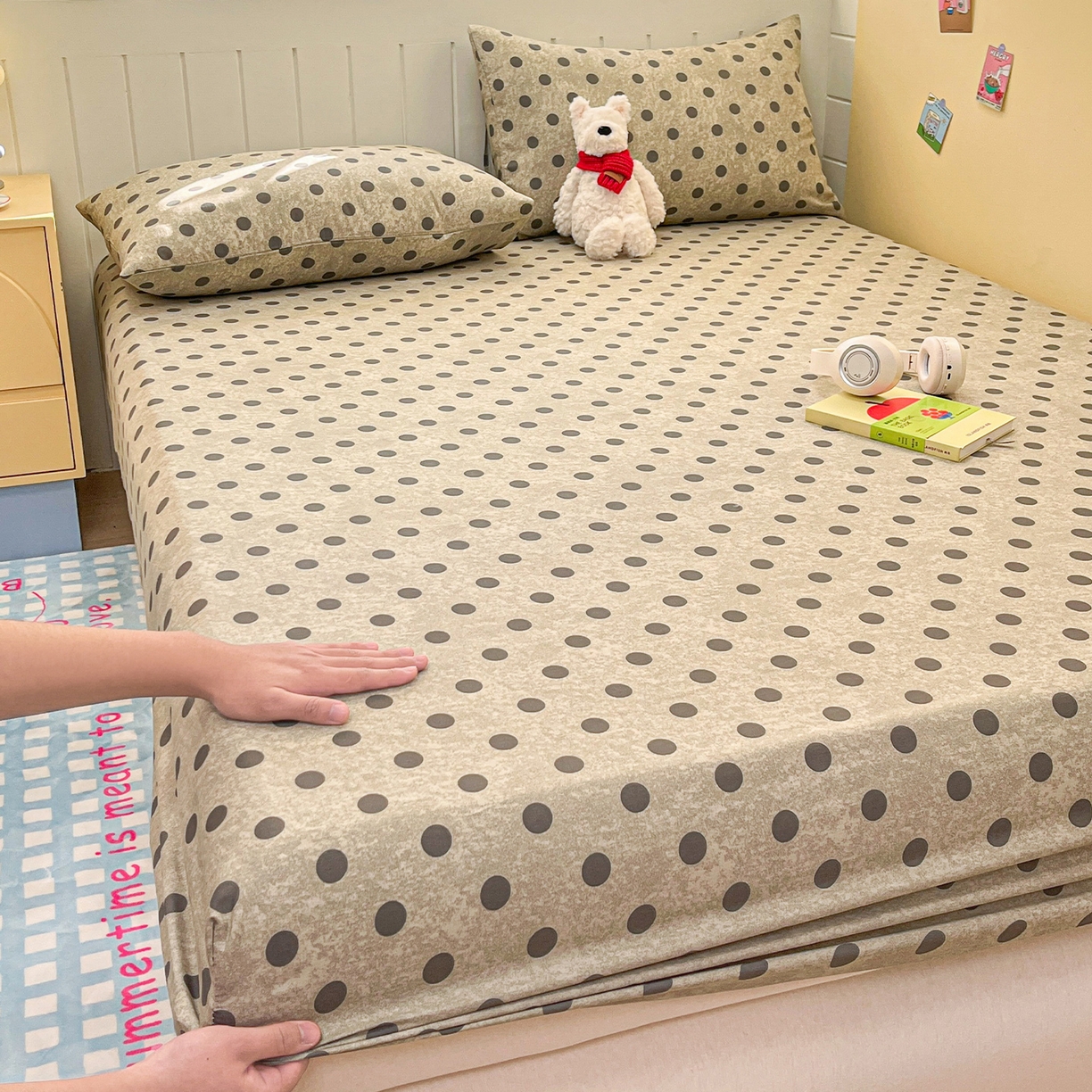 91家纺网 家纺一手货源 找家纺 瑞莱 2026新款纯棉全棉单品印花卡通床笠枕套系列 圆点点