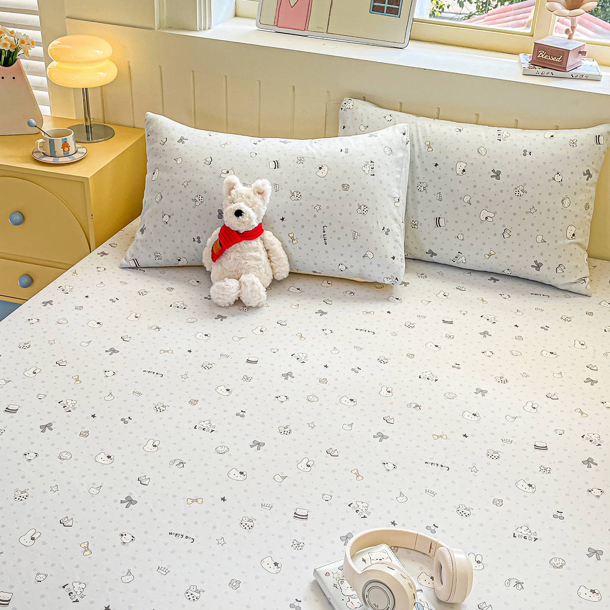 91家纺网 家纺一手货源 找家纺 瑞莱 2026新款纯棉全棉单品印花卡通床笠枕套系列 童话