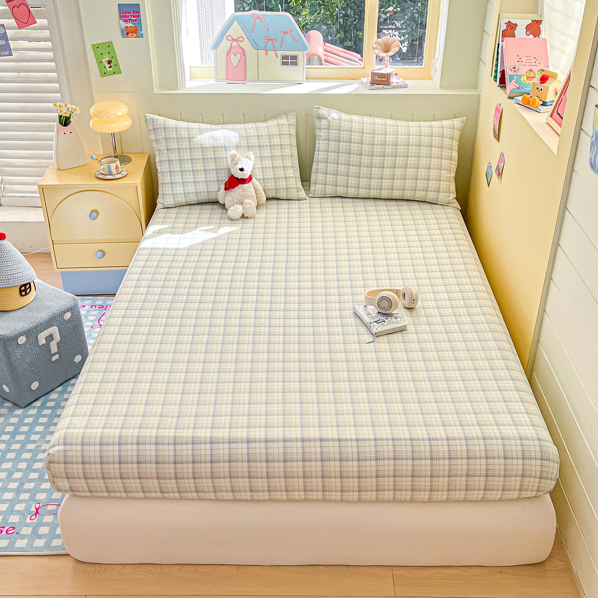 91家纺网 家纺一手货源 找家纺 瑞莱 2026新款纯棉全棉单品印花卡通床笠枕套系列 五线格