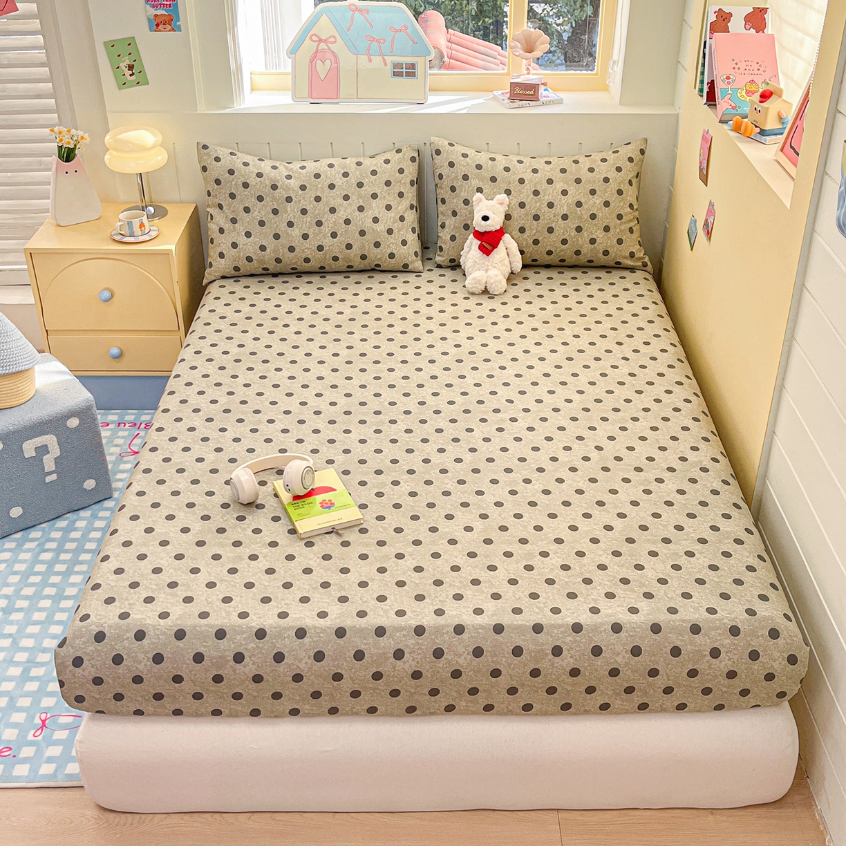 91家纺网 家纺一手货源 找家纺 瑞莱 2026新款纯棉全棉单品印花卡通床笠枕套系列 圆点点