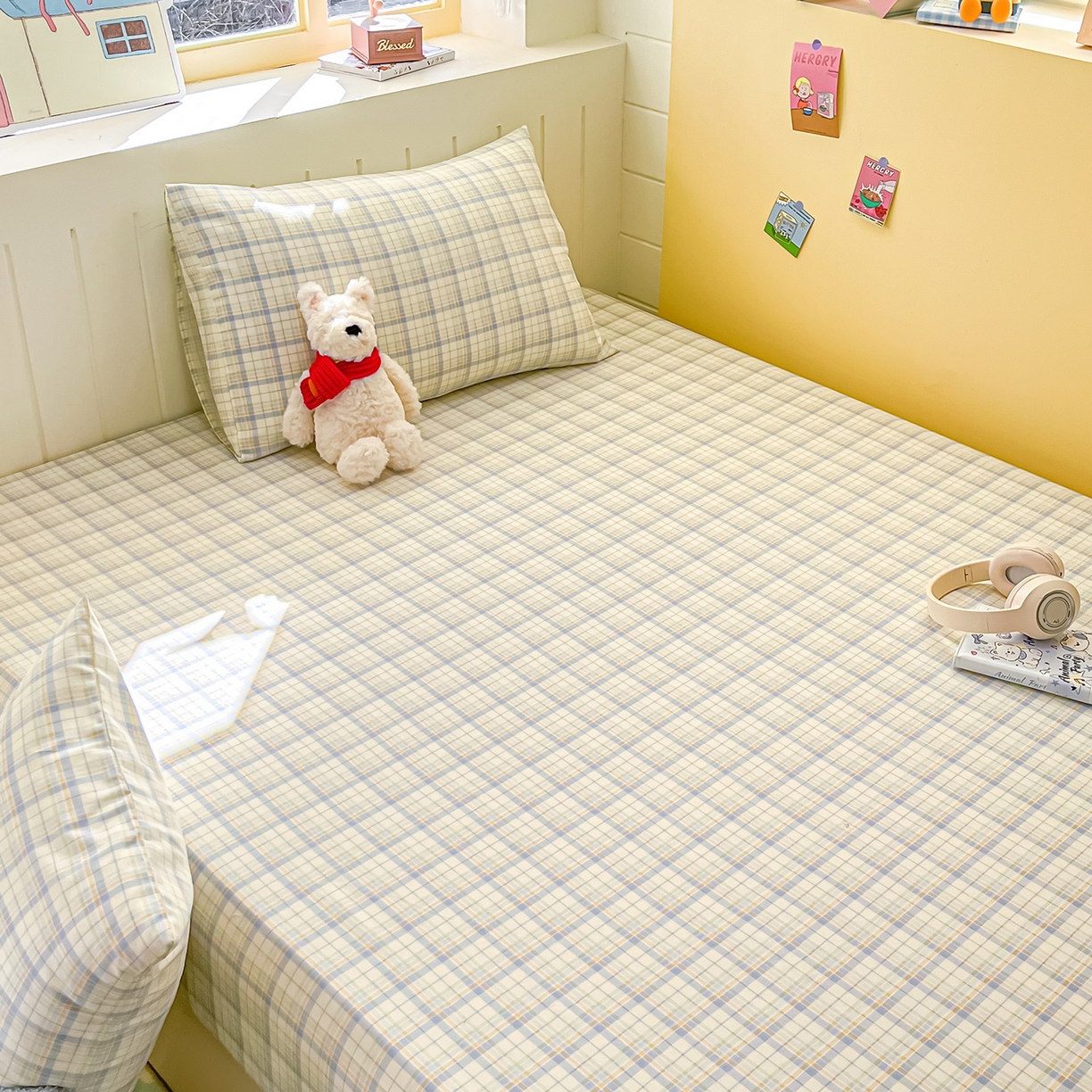 91家纺网 家纺一手货源 找家纺 瑞莱 2026新款纯棉全棉单品印花卡通床笠枕套系列 五线格